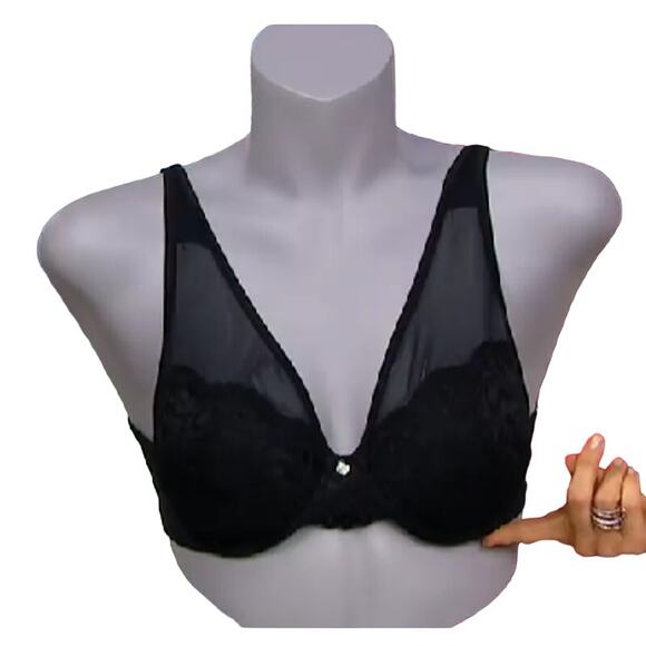 Breezies Bra Lot 36DDD Mesh Lace Wirefree Black + Dusty Plum NoWire Unlined QVC - Picture 2 of 16